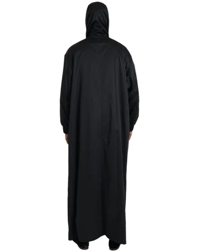 Dolce & Gabbana Black Polyester Hooded Long Windbreaker Men's Jacket In Black