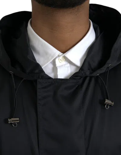 Dolce & Gabbana Black Polyester Hooded Long Windbreaker Men's Jacket In Black