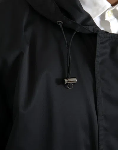 Dolce & Gabbana Black Polyester Hooded Long Windbreaker Men's Jacket In Black