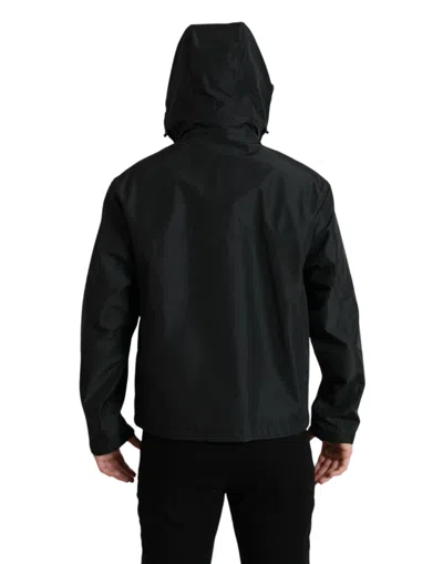 Dolce & Gabbana Black Polyester Logo Plaque Hooded Men's Jacket In Black
