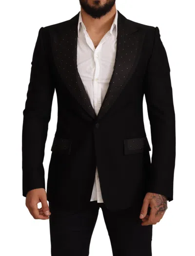 Dolce & Gabbana Black Wool Slim Fit Coat Blazer Men's Jacket In Black