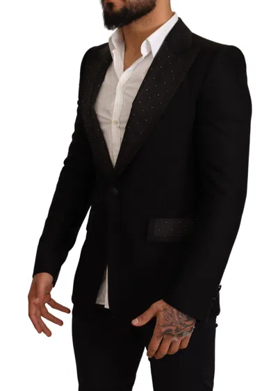 Dolce & Gabbana Black Wool Slim Fit Coat Blazer Men's Jacket In Black
