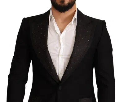 Dolce & Gabbana Black Wool Slim Fit Coat Blazer Men's Jacket In Black