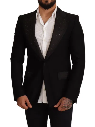 Dolce & Gabbana Black Wool Slim Fit Coat Blazer Men's Jacket In Black