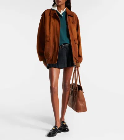 Miu Miu Pleated Checked Wool-twill Mini Skirt In Black