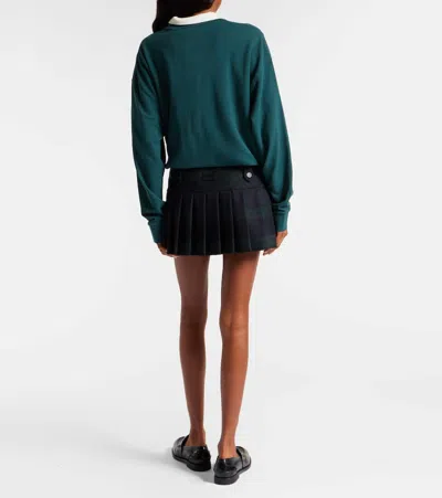 Miu Miu Pleated Checked Wool-twill Mini Skirt In Black