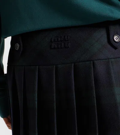 Miu Miu Pleated Checked Wool-twill Mini Skirt In Black