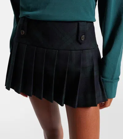 Miu Miu Pleated Checked Wool-twill Mini Skirt In Black