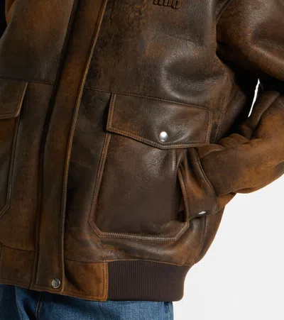 Miu Miu Shearling-trimmed Leather Blouson Jacket In Brown