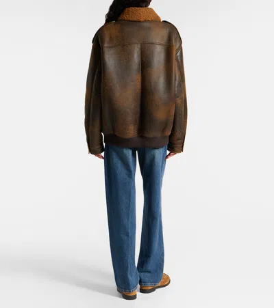 Miu Miu Shearling-trimmed Leather Blouson Jacket In Brown