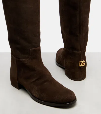 Dolce & Gabbana Over-the-knee Suede Boots Shoes In Brown