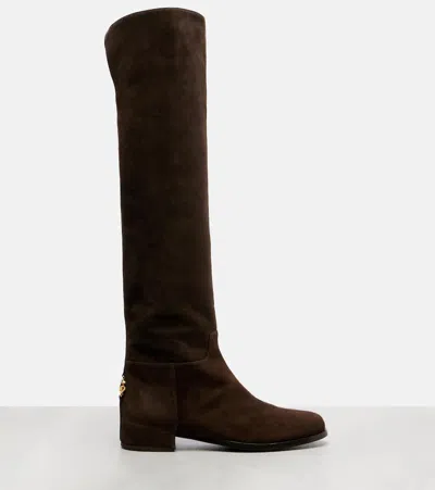 Dolce & Gabbana Over-the-knee Suede Boots Shoes In Brown