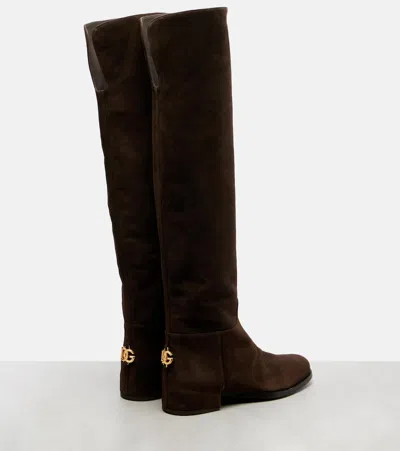 Dolce & Gabbana Over-the-knee Suede Boots Shoes In Brown