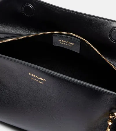 Ferragamo Brown Shoulder Bag With Logo Strap And Logo Lettering On The Front In Leather Woman In Black