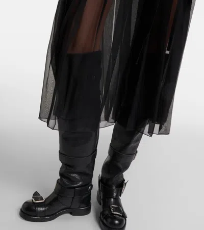 Dolce & Gabbana Black Skirt With Pleated Design And Drawstring Waist In Silk Blend Stretch Woman In Black