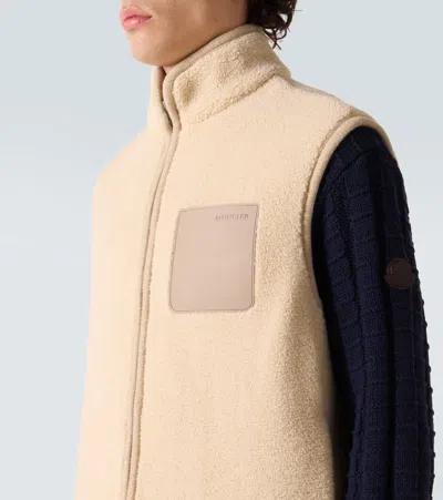 Moncler Leather-trimmed Teddy Vest In Neutral