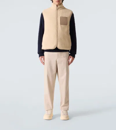 Moncler Leather-trimmed Teddy Vest In Neutral