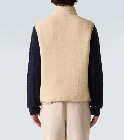Moncler Leather-trimmed Teddy Vest In Neutral