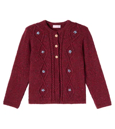 La Coqueta Denali Cable-knit Wool-blend Cardigan In Burgundy