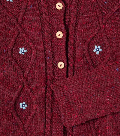 La Coqueta Denali Cable-knit Wool-blend Cardigan In Burgundy