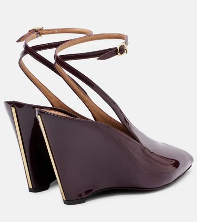 Ferragamo Peep Toe Wedge Sandals In Bordeaux In Purple