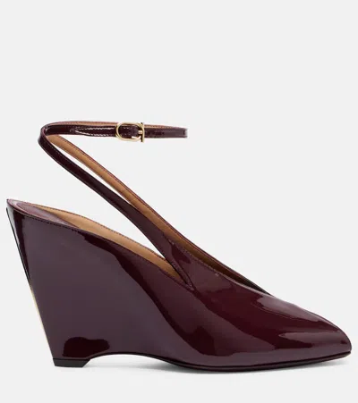 Ferragamo Peep Toe Wedge Sandals In Bordeaux In Purple