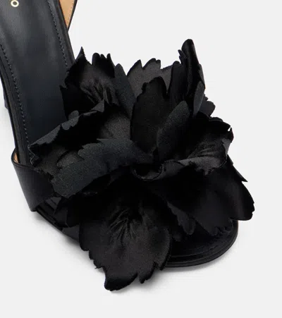 Ferragamo Black Satin Flower Sandals In Black