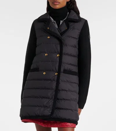 Moncler Double-breasted Wool And Cashmere-blend And Quilted Shell Down Cardigan. In Black