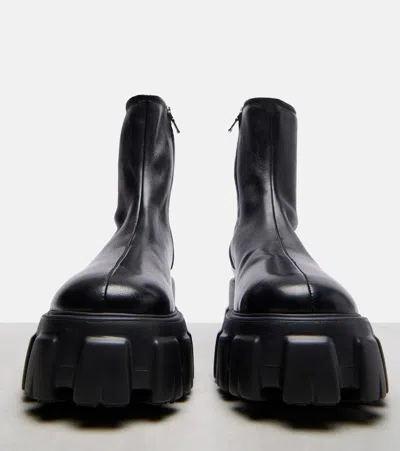 Prada Black Stretch Nappa Monolith Ankle Boots In Black
