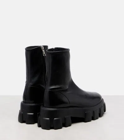 Prada Black Stretch Nappa Monolith Ankle Boots In Black