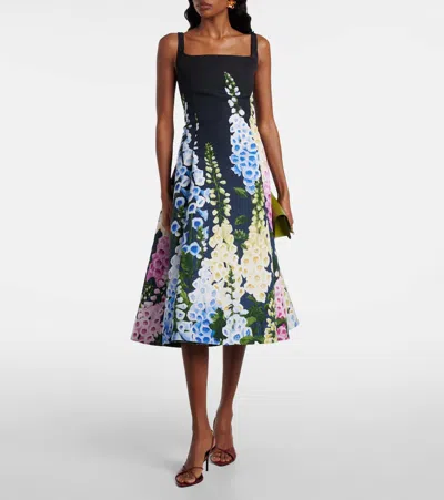 Oscar De La Renta Multi Foxglove Degrade Printed Faille Midi Cocktail Dress