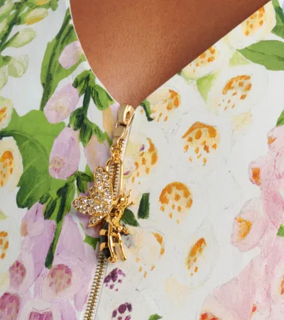 Oscar De La Renta Foxglove-print Pleated Poplin Zip-front Midi Dress In Multi