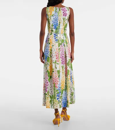 Oscar De La Renta Foxglove-print Pleated Poplin Zip-front Midi Dress In Multi