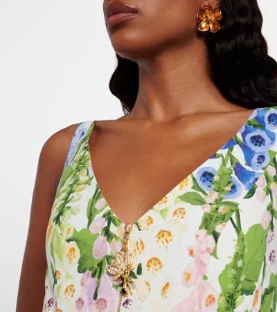 Oscar De La Renta Foxglove-print Pleated Poplin Zip-front Midi Dress In Multi