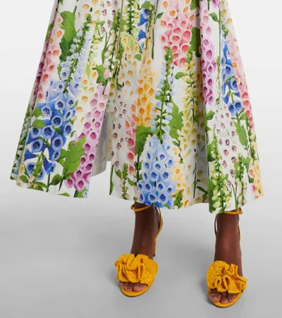 Oscar De La Renta Foxglove-print Pleated Poplin Zip-front Midi Dress In Multi
