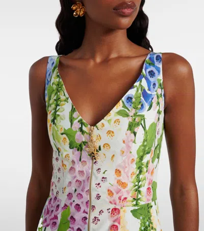 Oscar De La Renta Foxglove-print Pleated Poplin Zip-front Midi Dress In Multi