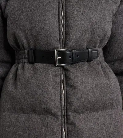 Prada Belted Virgin Wool Down Jacket In Gray