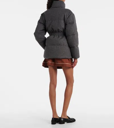 Prada Belted Virgin Wool Down Jacket In Gray