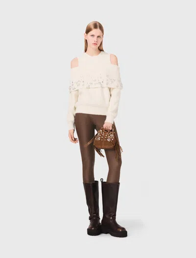 Maje Off-the-shoulder Sweater With Jewellery In Neutral