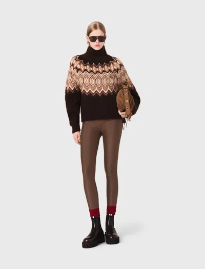 Maje Womens Dark Brown Fairisle High-neck Mohair-blend Jumper In Brown
