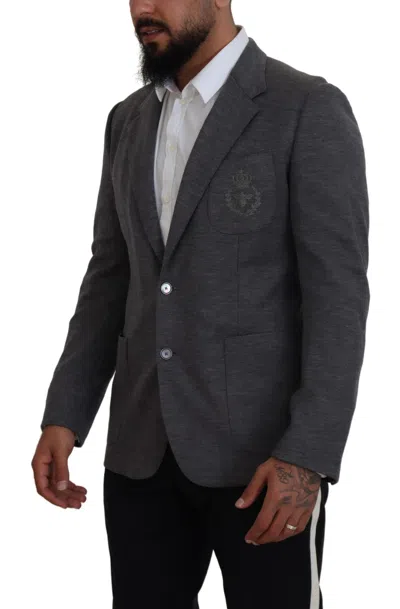Dolce & Gabbana Gray Wool Stretch Slim Fit Jacket Men's Blazer In Gray