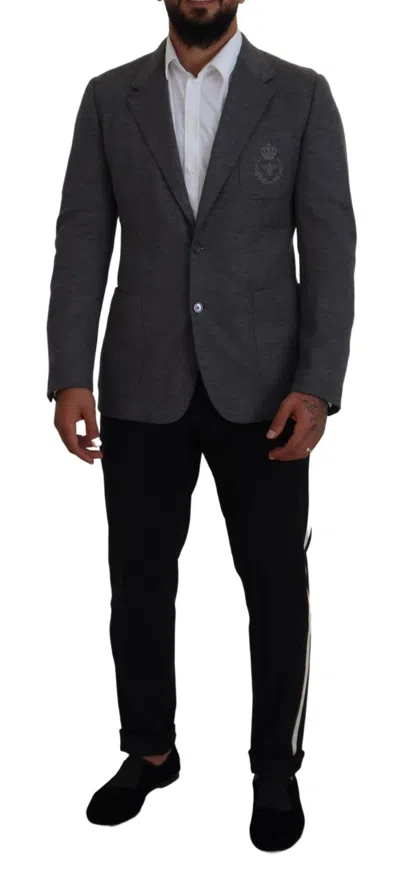 Dolce & Gabbana Gray Wool Stretch Slim Fit Jacket Men's Blazer In Gray