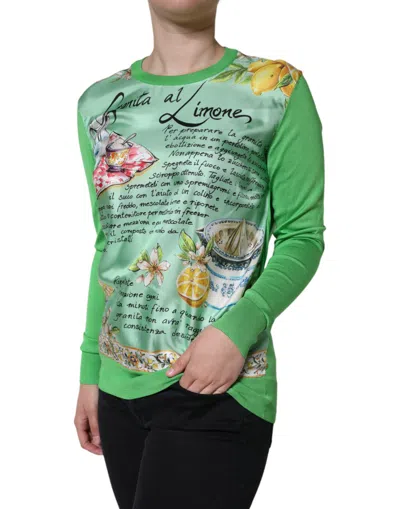 Pre-owned Dolce & Gabbana Green Silk Granita Al Limone Long Sleeves Women's Sweater ()