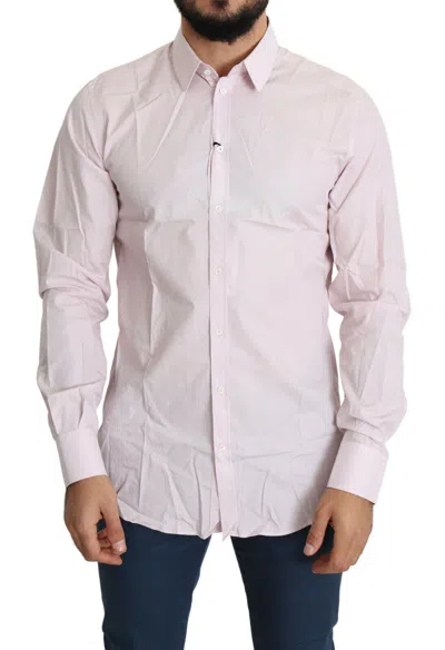 Pre-owned Dolce & Gabbana Light Pink Cotton Formal Gold Dress Men's Shirt ()