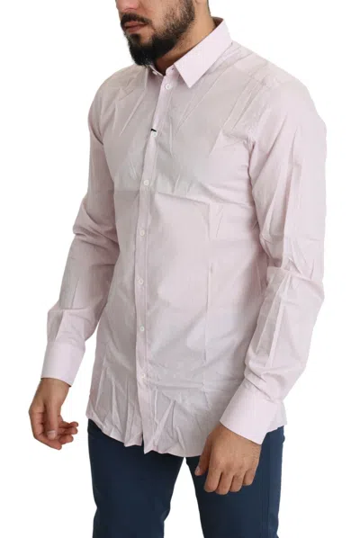 Pre-owned Dolce & Gabbana Light Pink Cotton Formal Gold Dress Men's Shirt ()