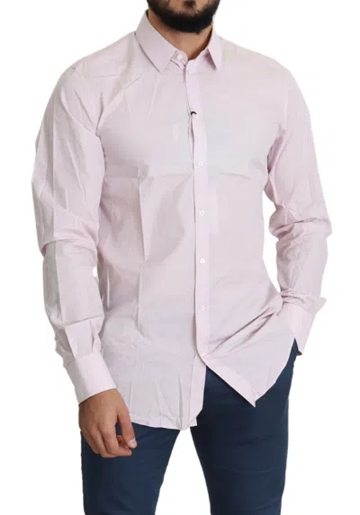 Pre-owned Dolce & Gabbana Light Pink Cotton Formal Gold Dress Men's Shirt ()