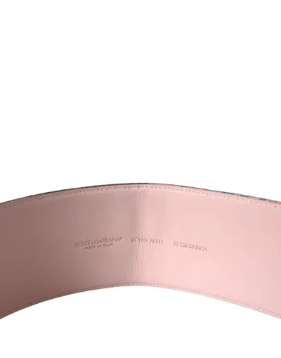 Dolce & Gabbana Multicolor Floral Jacquard Lurex Gold Buckle Belt In Brown