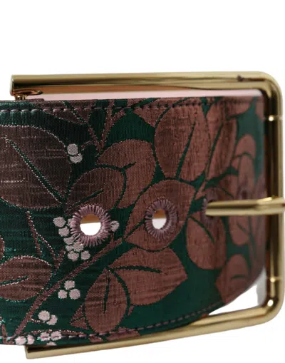 Dolce & Gabbana Multicolor Floral Jacquard Lurex Gold Buckle Belt In Brown