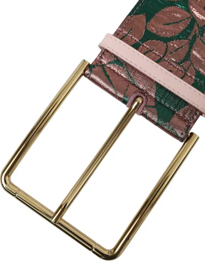 Dolce & Gabbana Multicolor Floral Jacquard Lurex Gold Buckle Belt In Brown