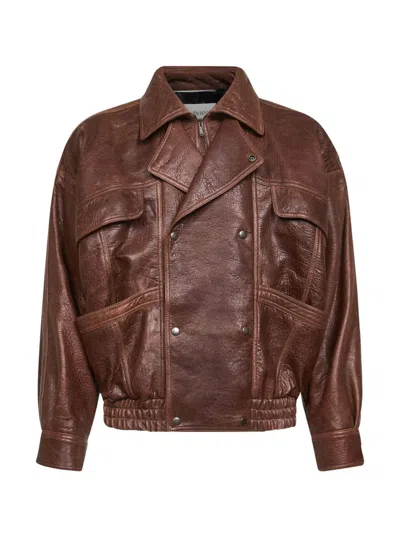 Saint Laurent Bomber In Pelle Di Agnello Invecchiata In Brown